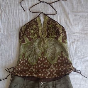 Banana Republic green 100% silk halter top M